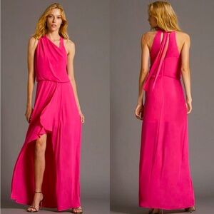 Halston Vibrant Pink Asymmetrical Formal Dress